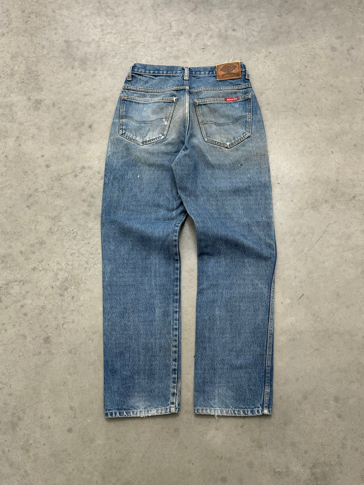 DISTRESSED AND FADED BLUE DICKIES WORK JEANS - 1990S