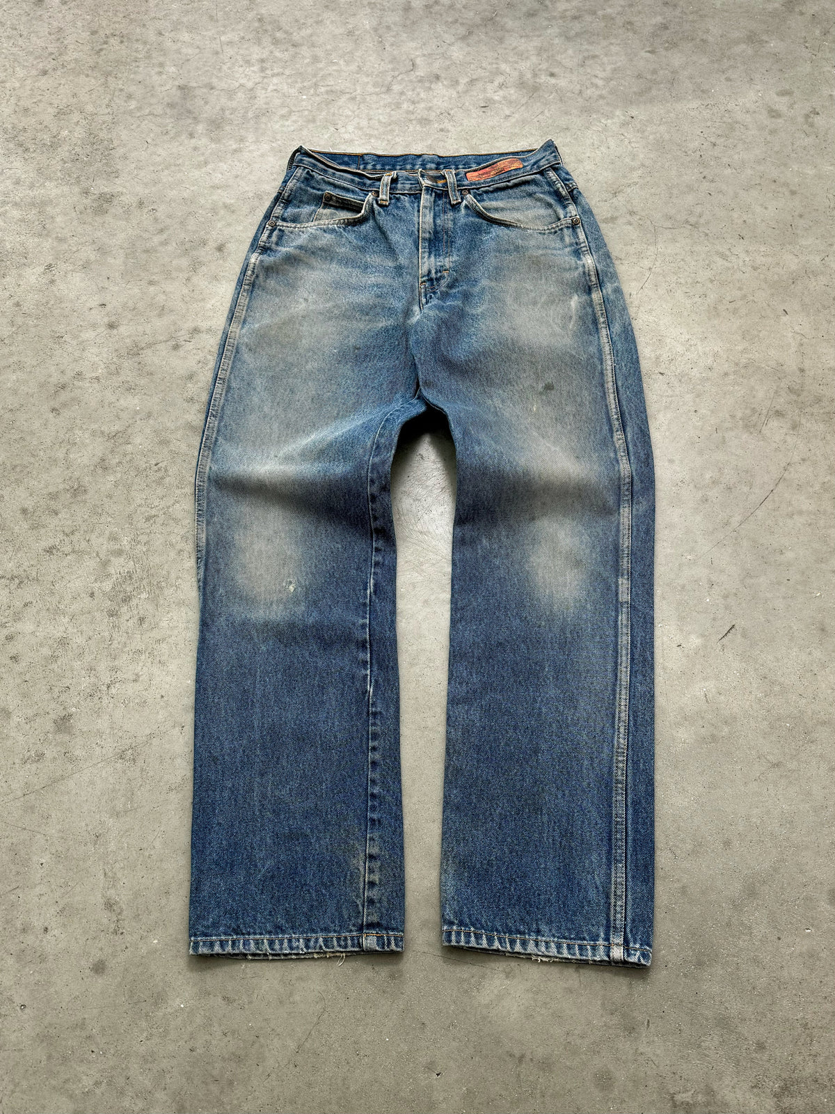 DISTRESSED AND FADED BLUE DICKIES WORK JEANS - 1990S