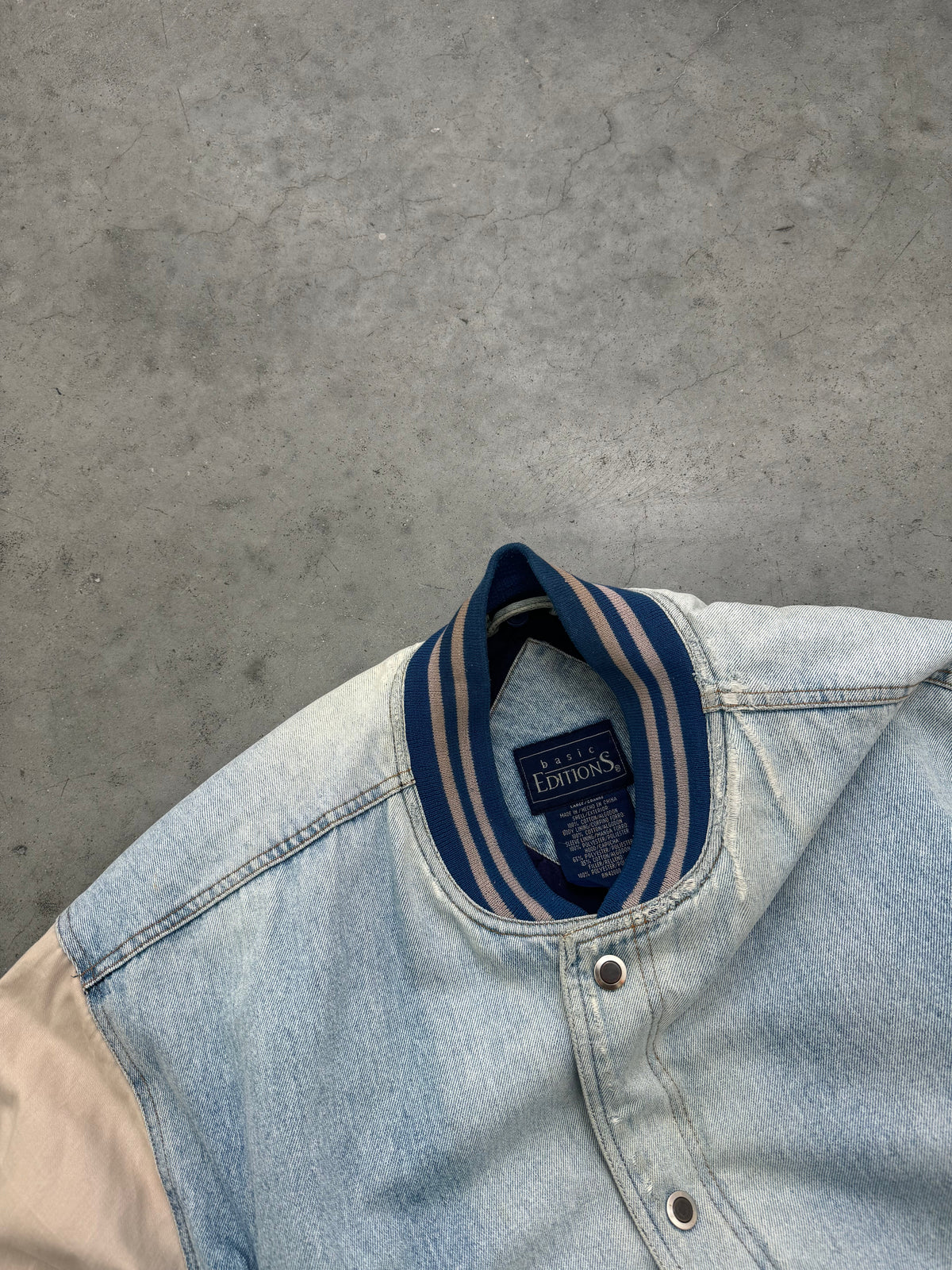 SUN FADED BLUE DENIM & TWILL BOMBER JACKET - 1990S