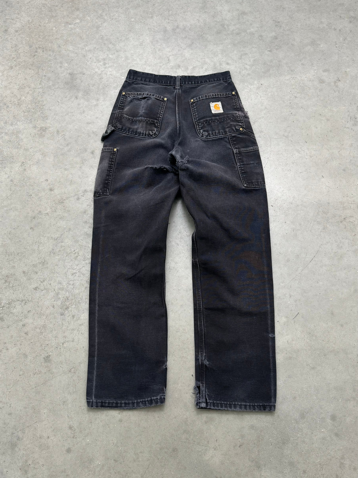 SUN FADED BLACK CARHARTT DOUBLE KNEE - 1990S