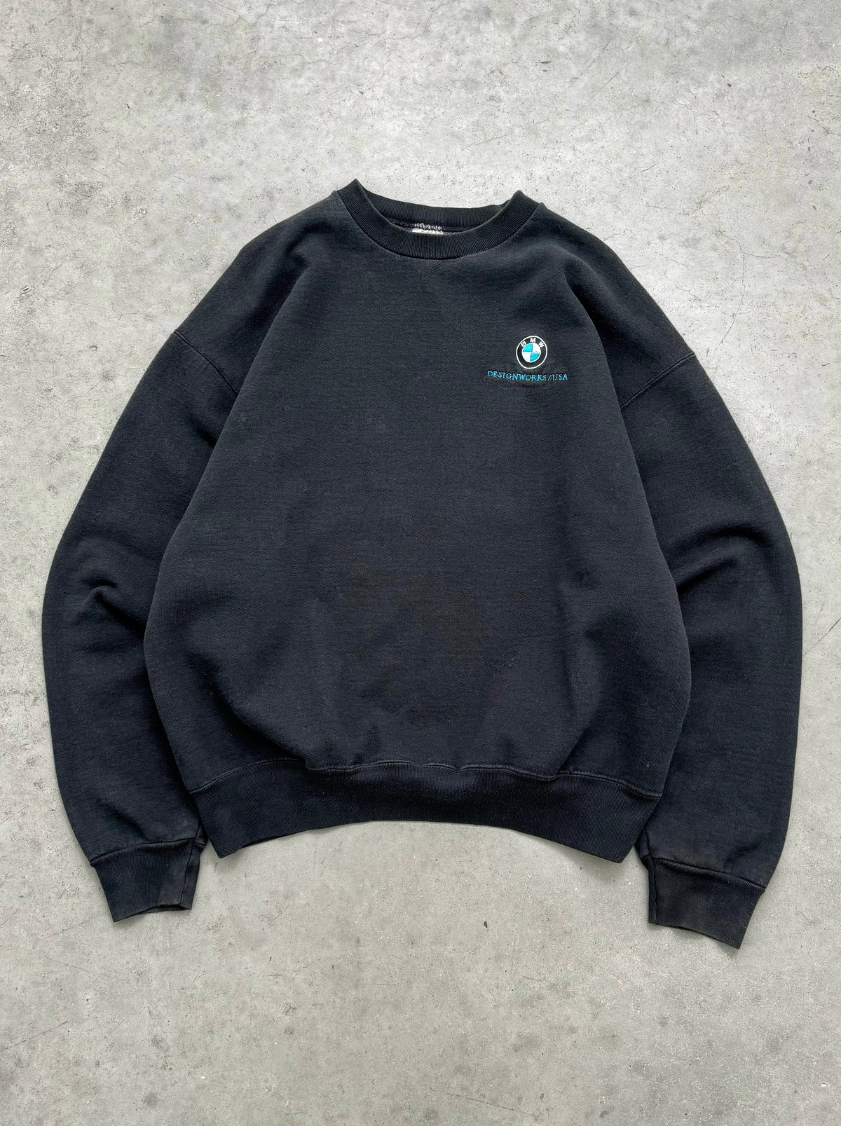 FADED BLACK “BMW DESIGNWORKS” HEAVYWEIGHT CREWNECK - 1990S