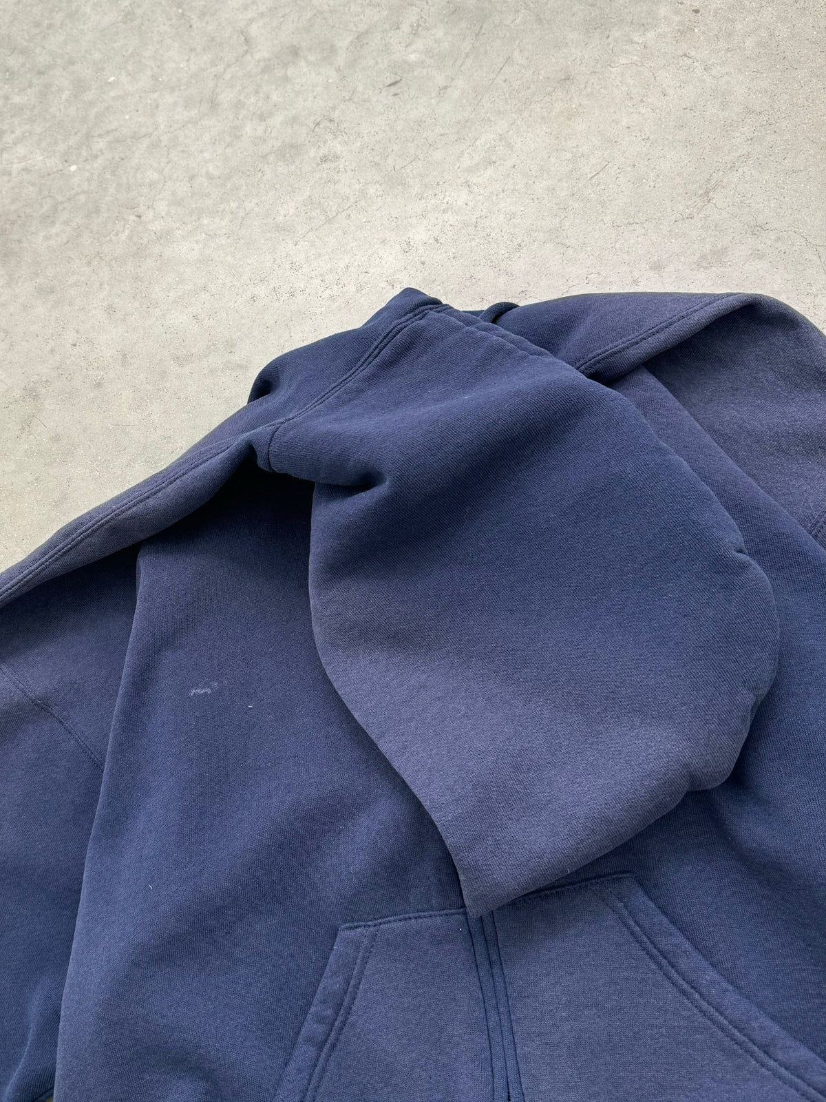 SUN FADED NAVY RUSSELL ZIP UP HOODIE - 1990S