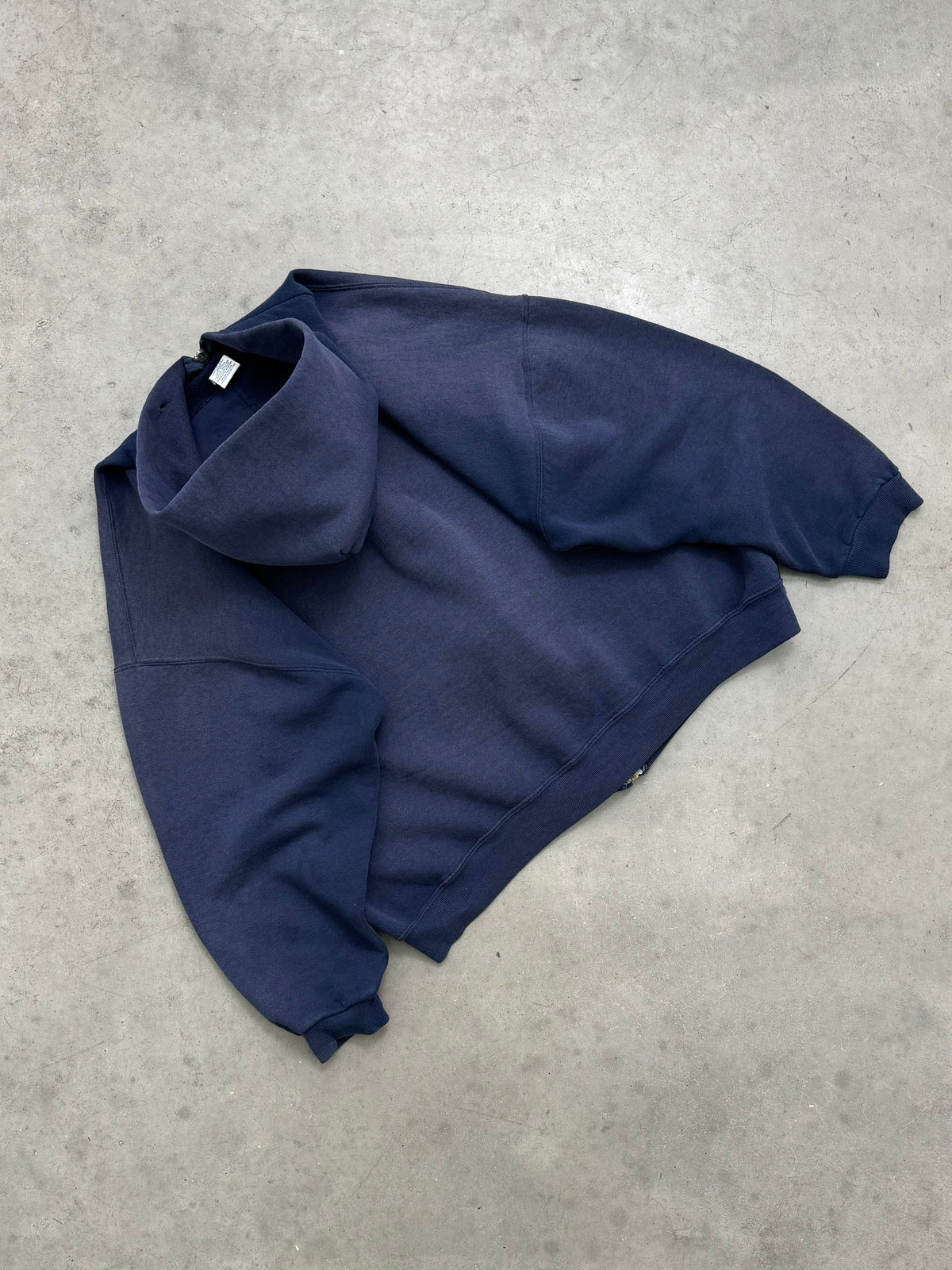SUN FADED NAVY RUSSELL ZIP UP HOODIE - 1990S