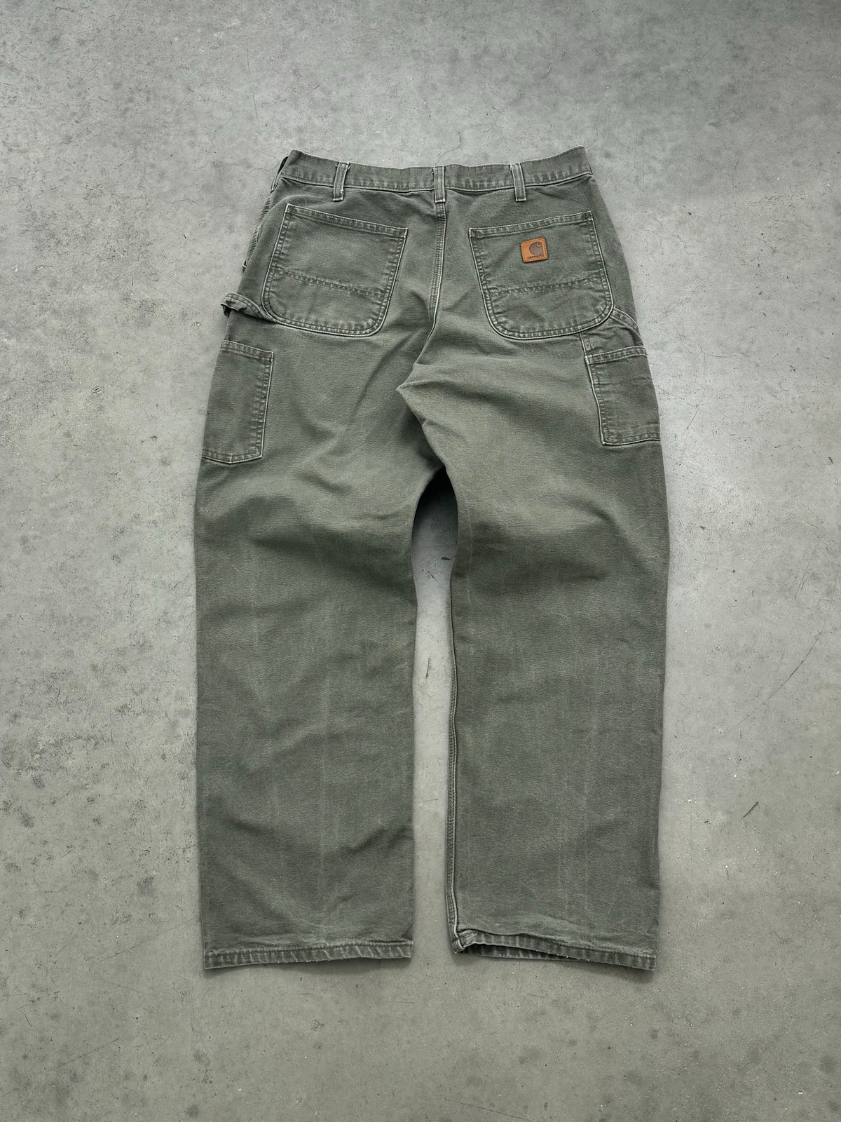 FADED OLIVE GREEN CARPENTER WORK PANTS - 1990S