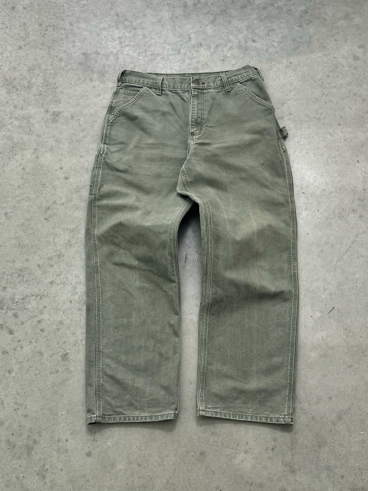 FADED OLIVE GREEN CARPENTER WORK PANTS - 1990S