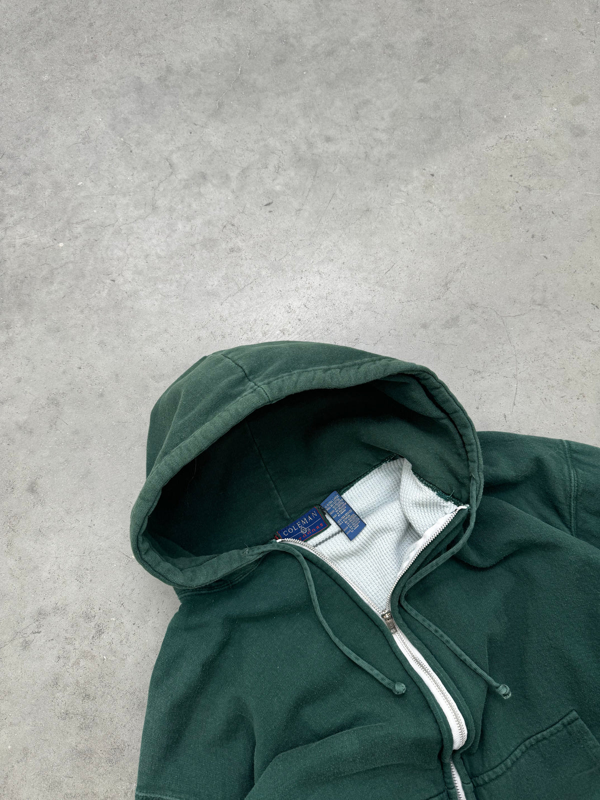 FADED PINE GREEN THERMAL LINED ZIP-UP HOODIE -1990S
