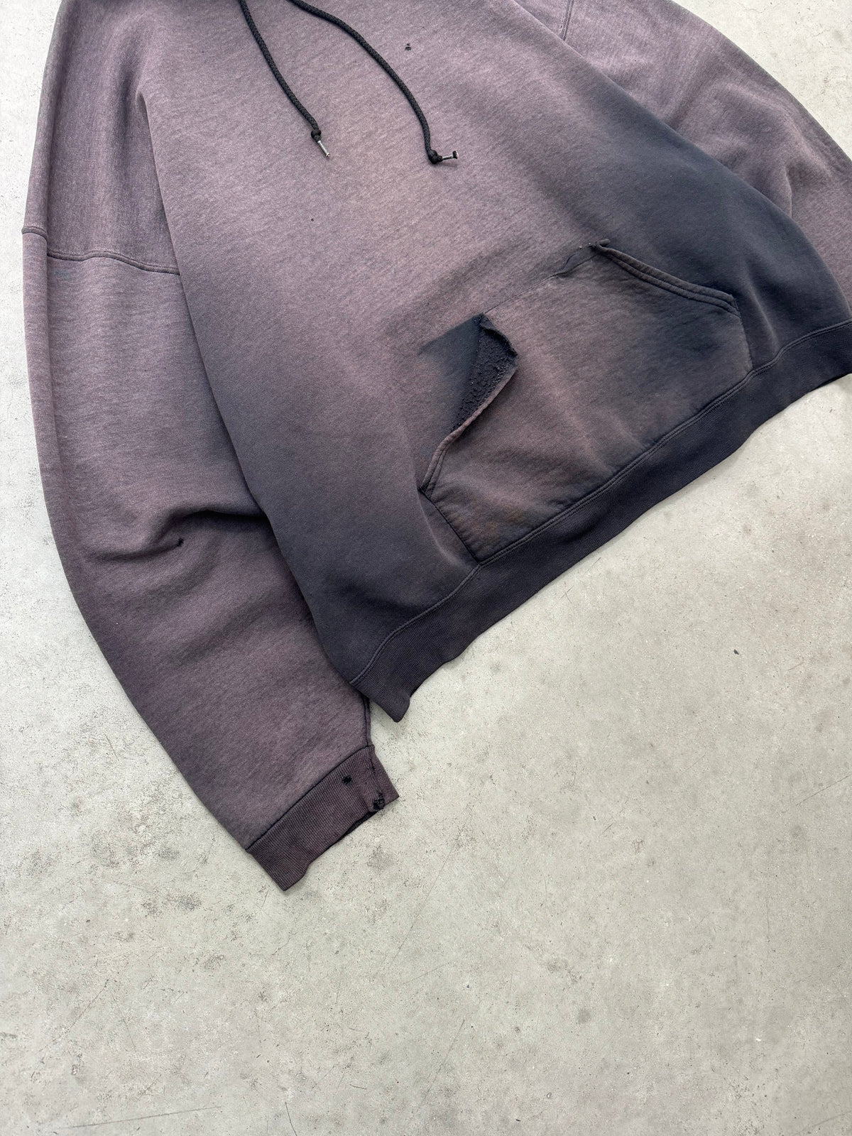 DISTRESSED SUN FADED BLACK SMOKED OUT HOODIE - 2000S