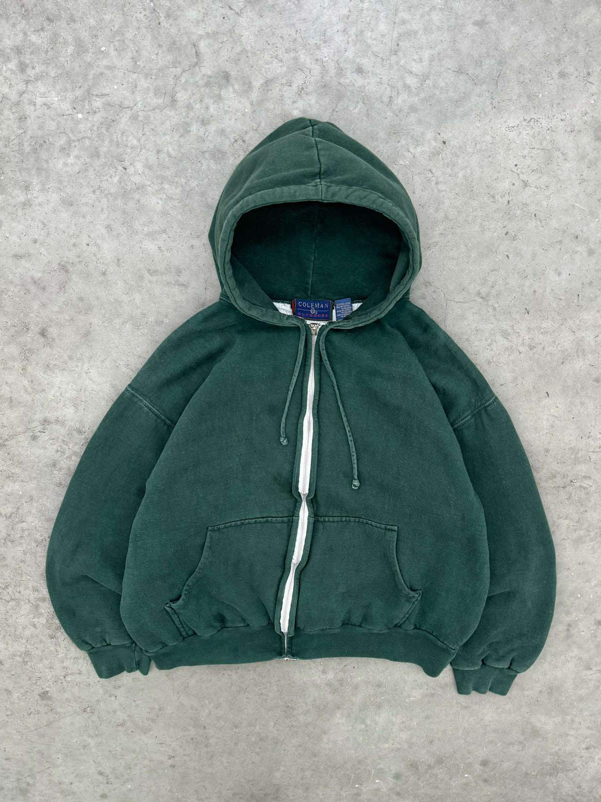 FADED PINE GREEN THERMAL LINED ZIP-UP HOODIE -1990S