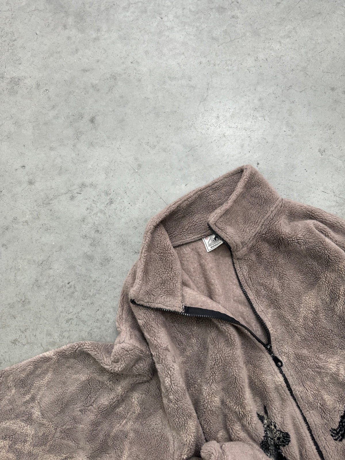 TAUPE BROWN HORSE DEEP PILE ZIP UP FLEECE - 1990S