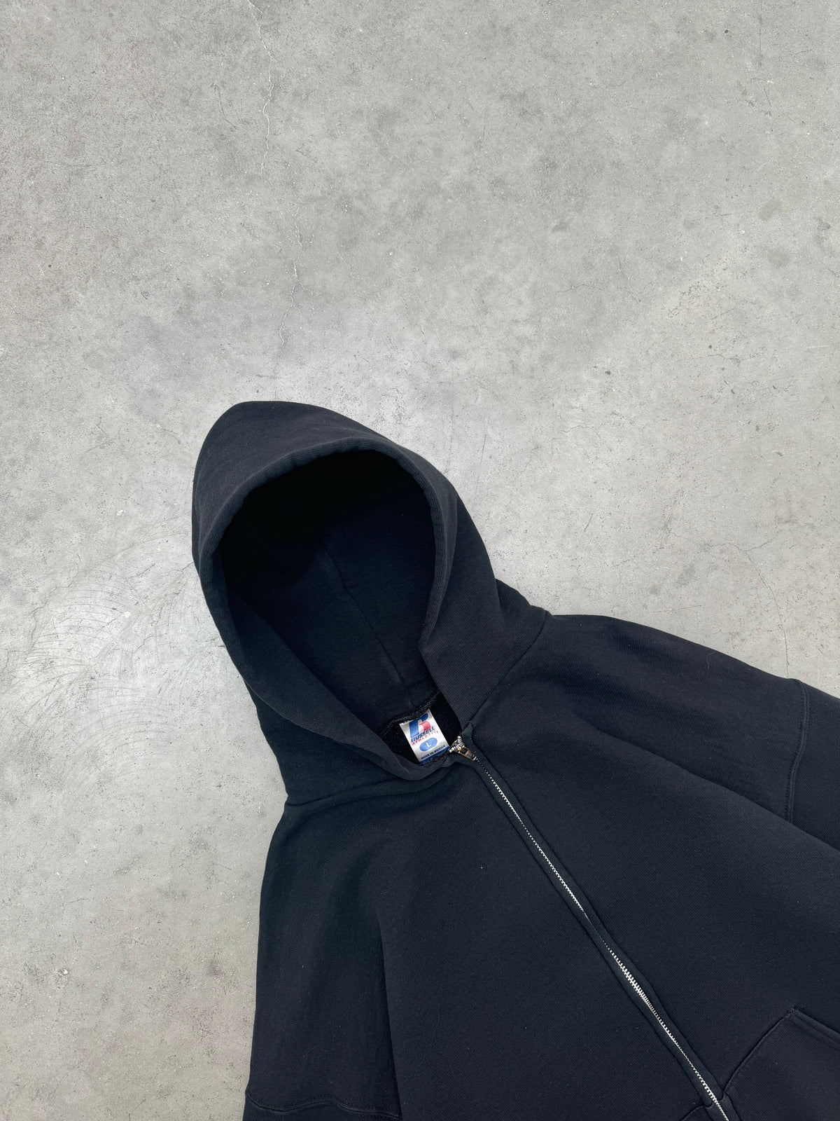 FADED BLACK RUSSELL ZIP UP HOODIE - 2000S
