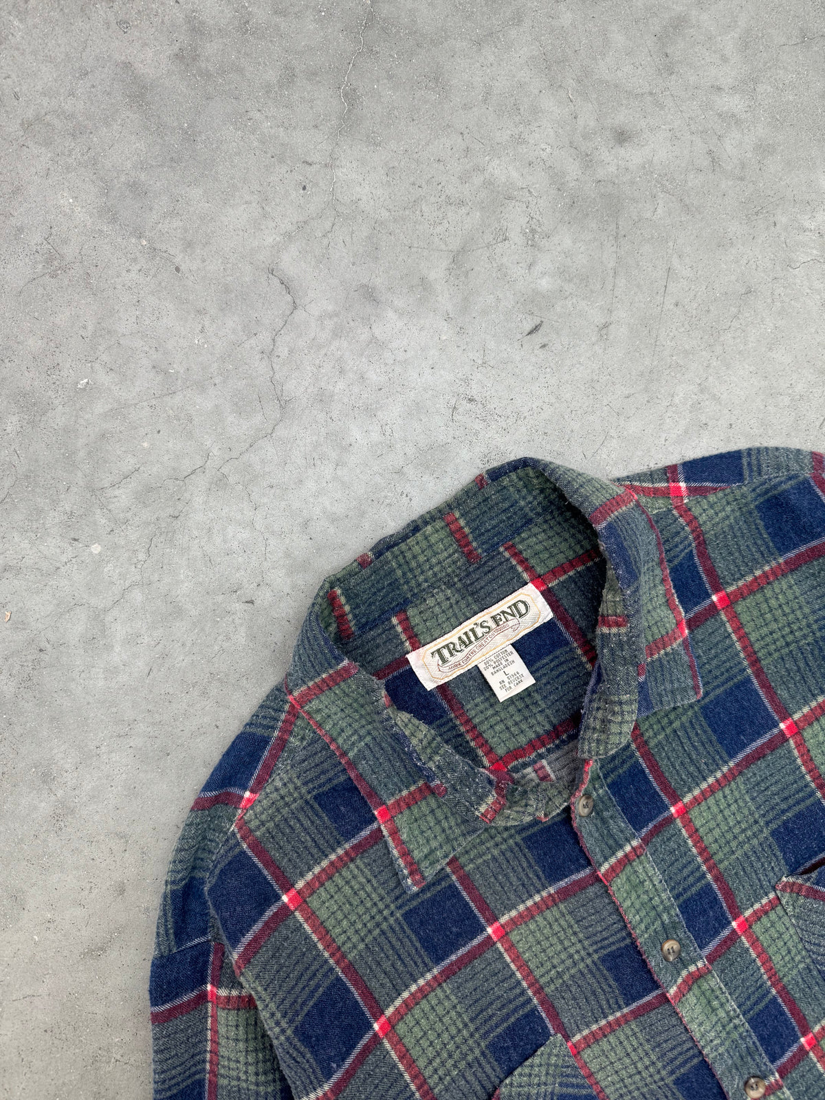 FADED OLIVE PLAID FLANNEL SHIRT - 1990S