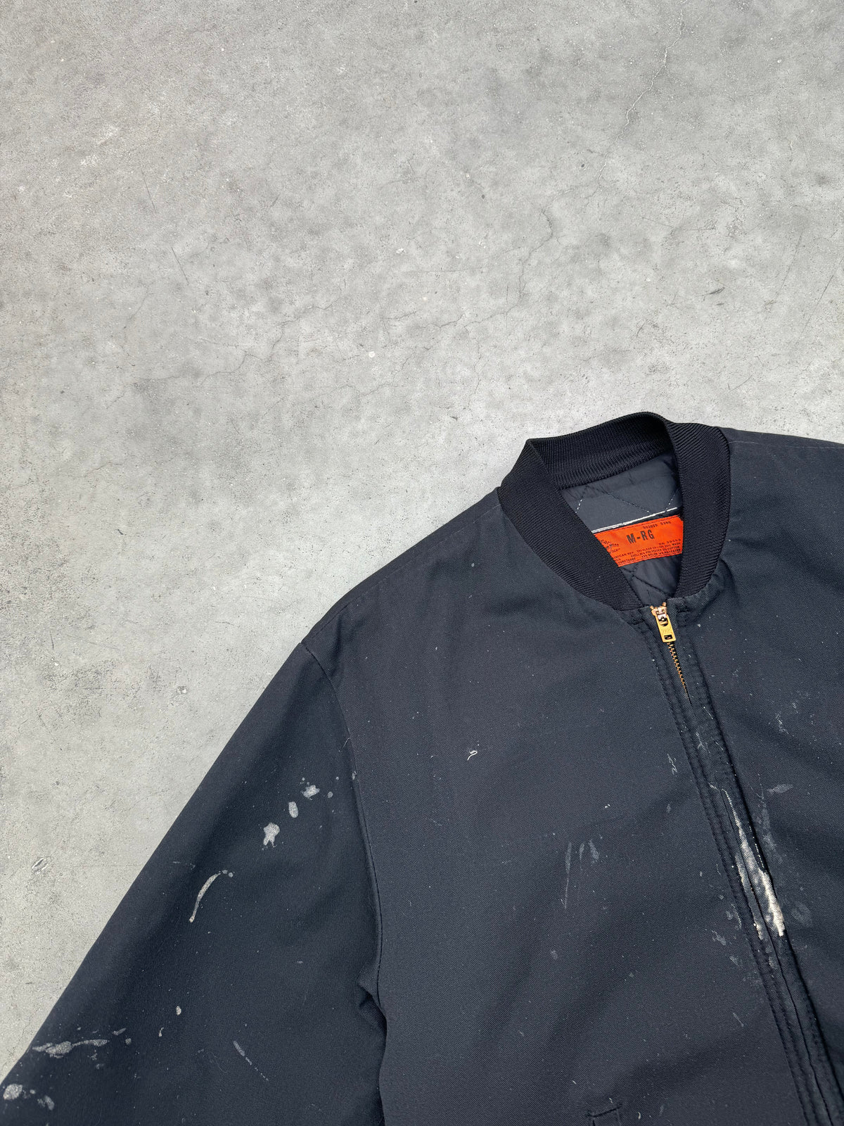PAINT SPLATTER FADED BLACK BOMBER JACKET - 1980S