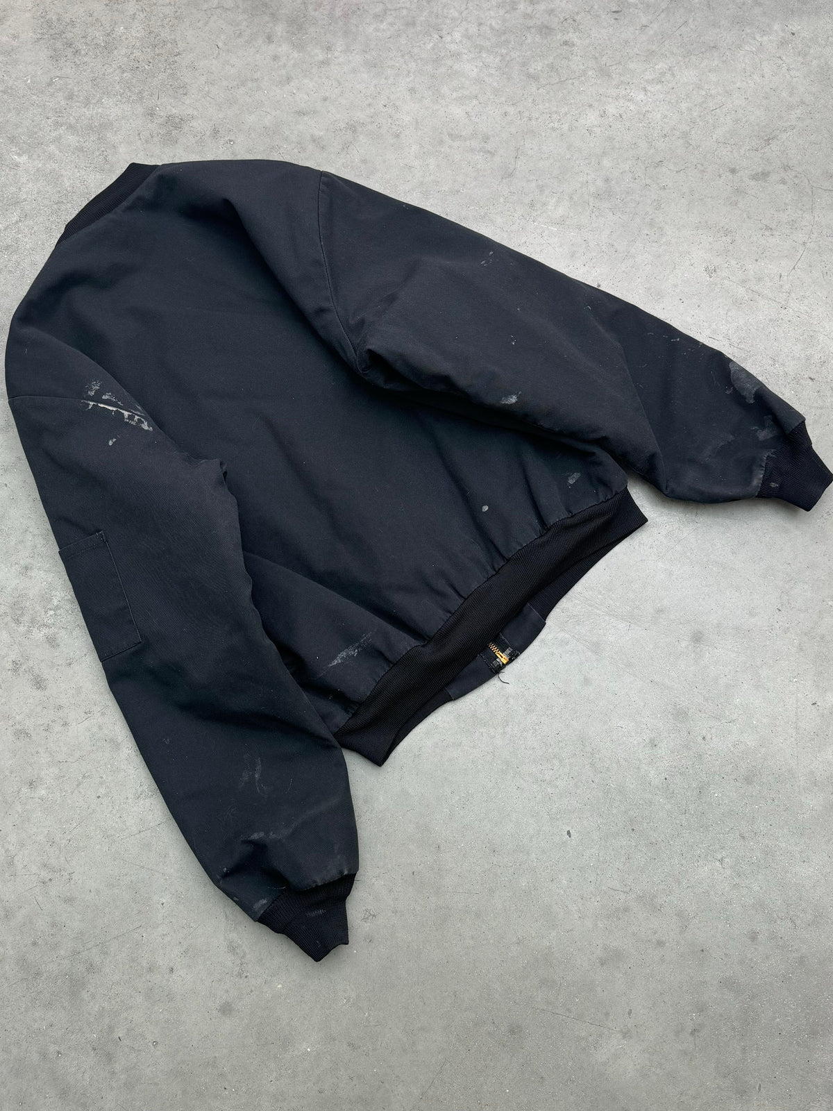 PAINT SPLATTER FADED BLACK BOMBER JACKET - 1980S