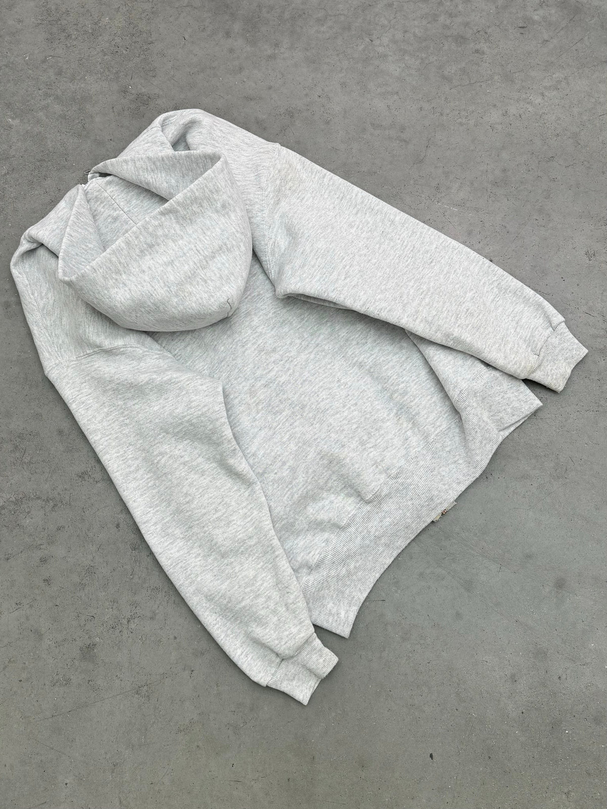 FADED HEATHER GREY RUSSELL ZIP UP HOODIE - 1990S