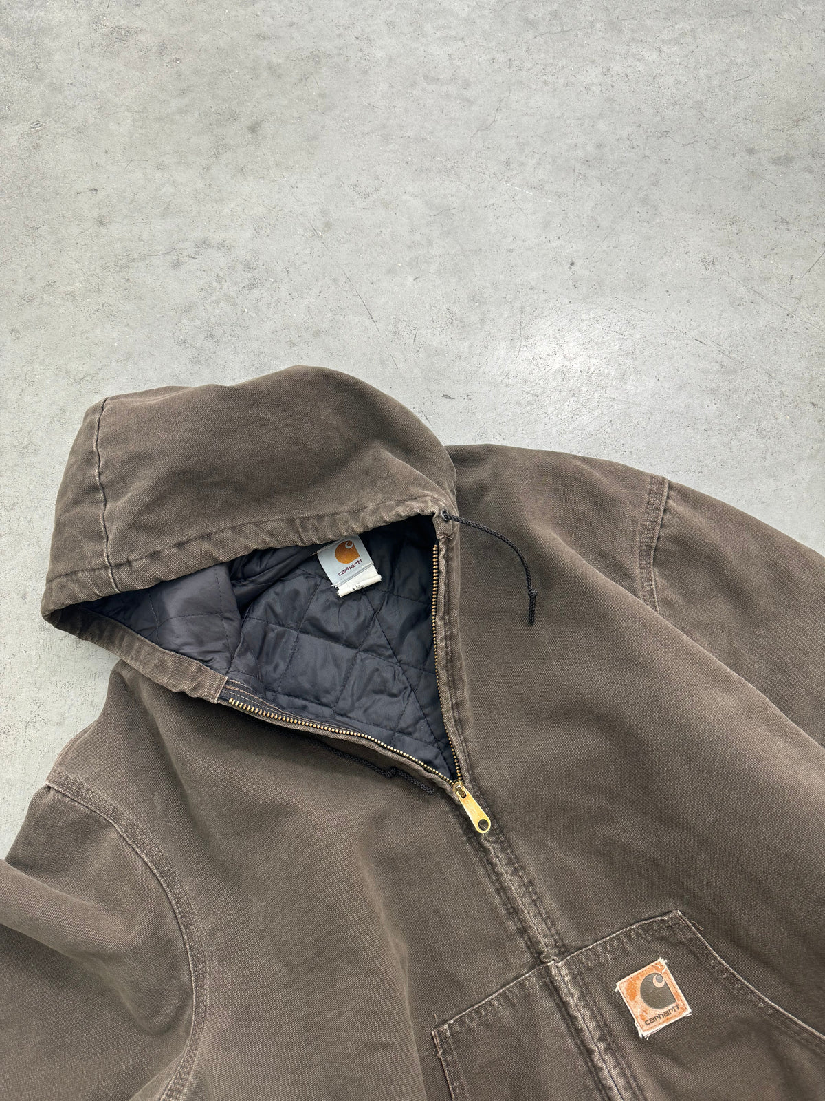 DISTRESSED FADED MUD BROWN CARHARTT ACTIVE JACKET - 1990S