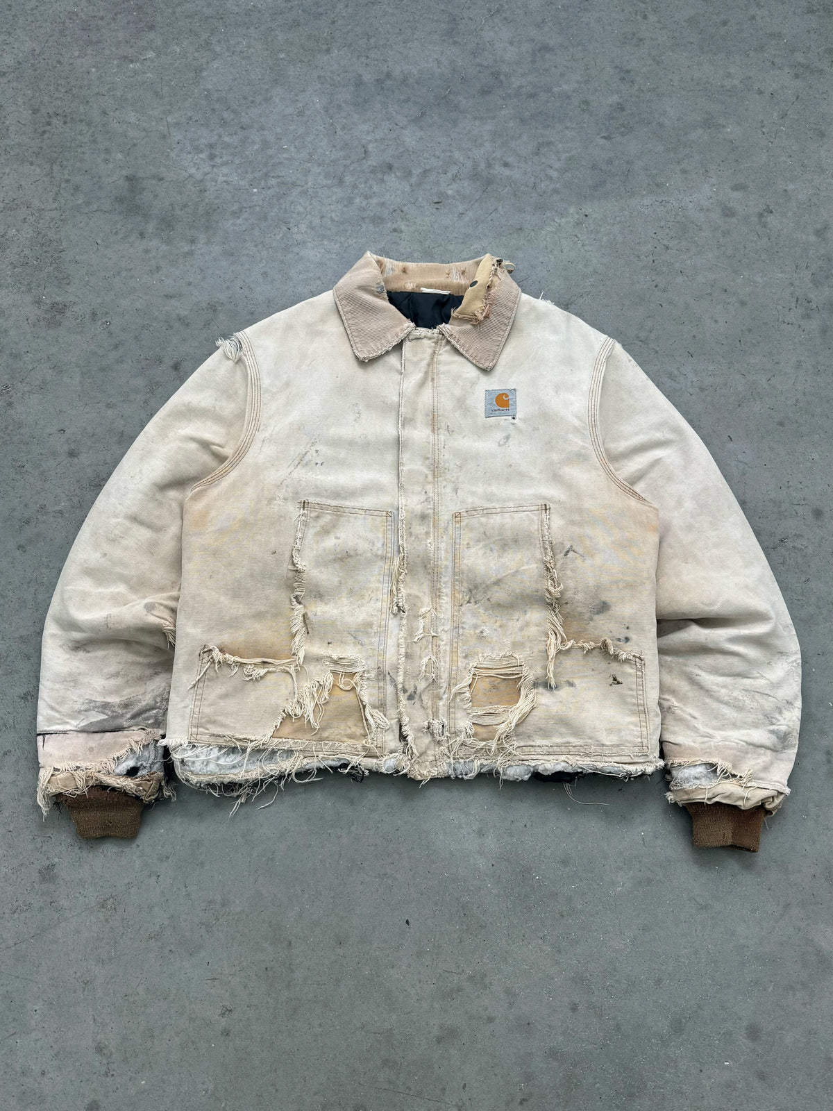FADED AND DISTRESSED BEIGE CARHARTT JACKET - 1990S