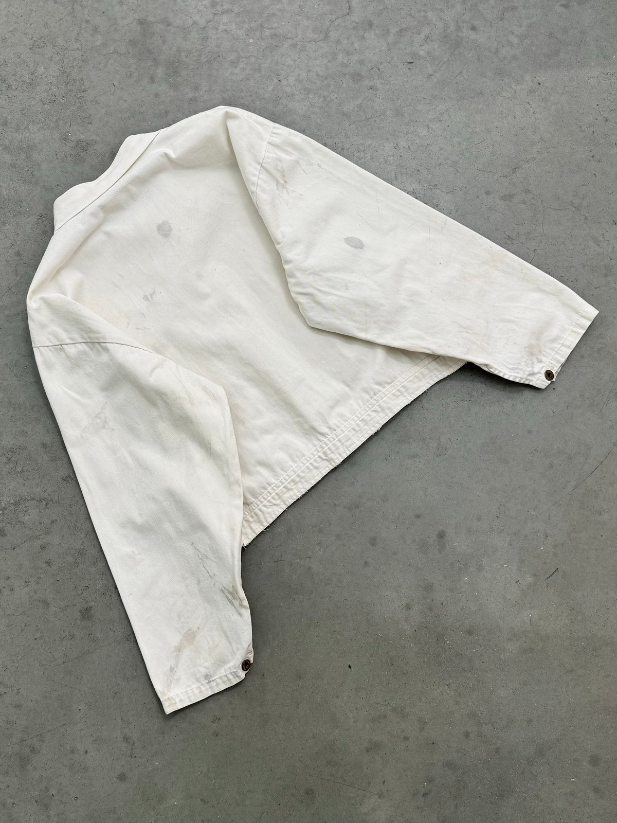 DISTRESSED FADED BONE WHITE PORSCHE MECHANIC JACKET - 1980S