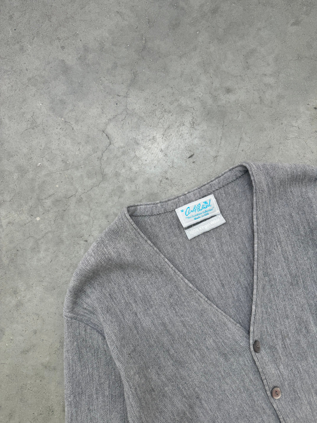 FADED HEATHER GREY VIRGIN WOOL CARDIGAN - 1970S
