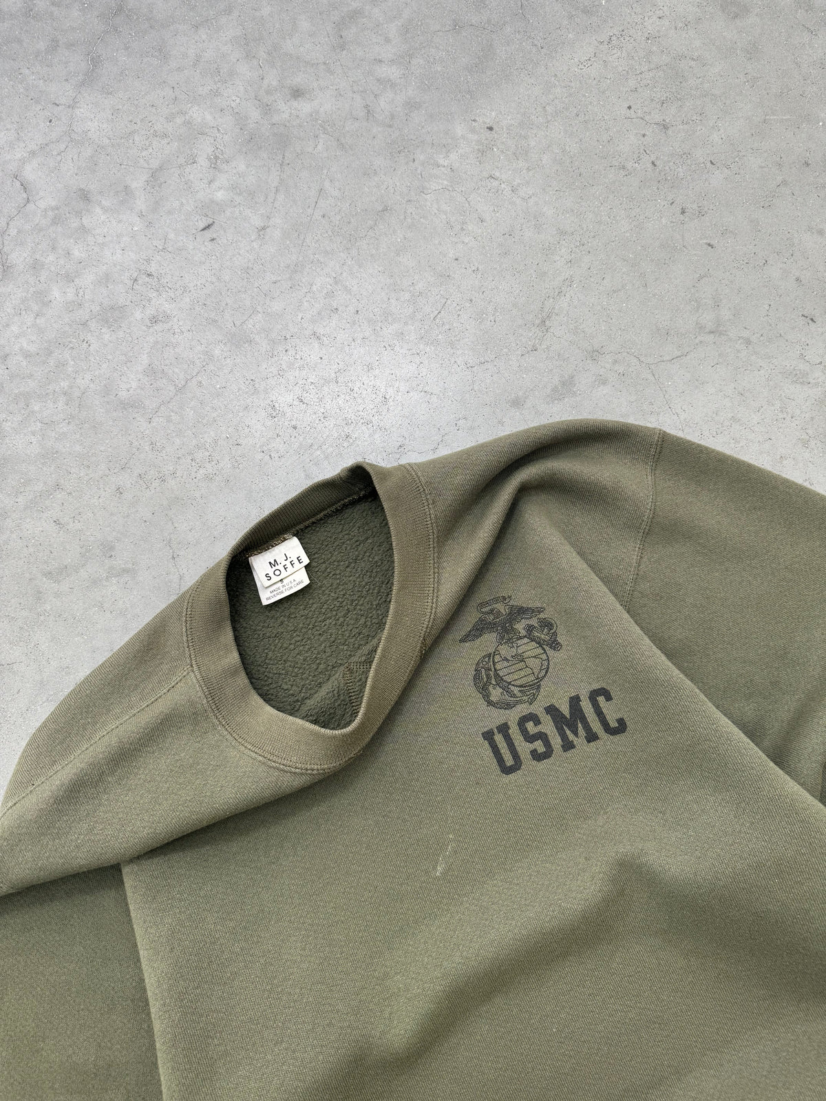 FADED OLIVE "USMC" MADE IN USA CREWNECK - 1990S