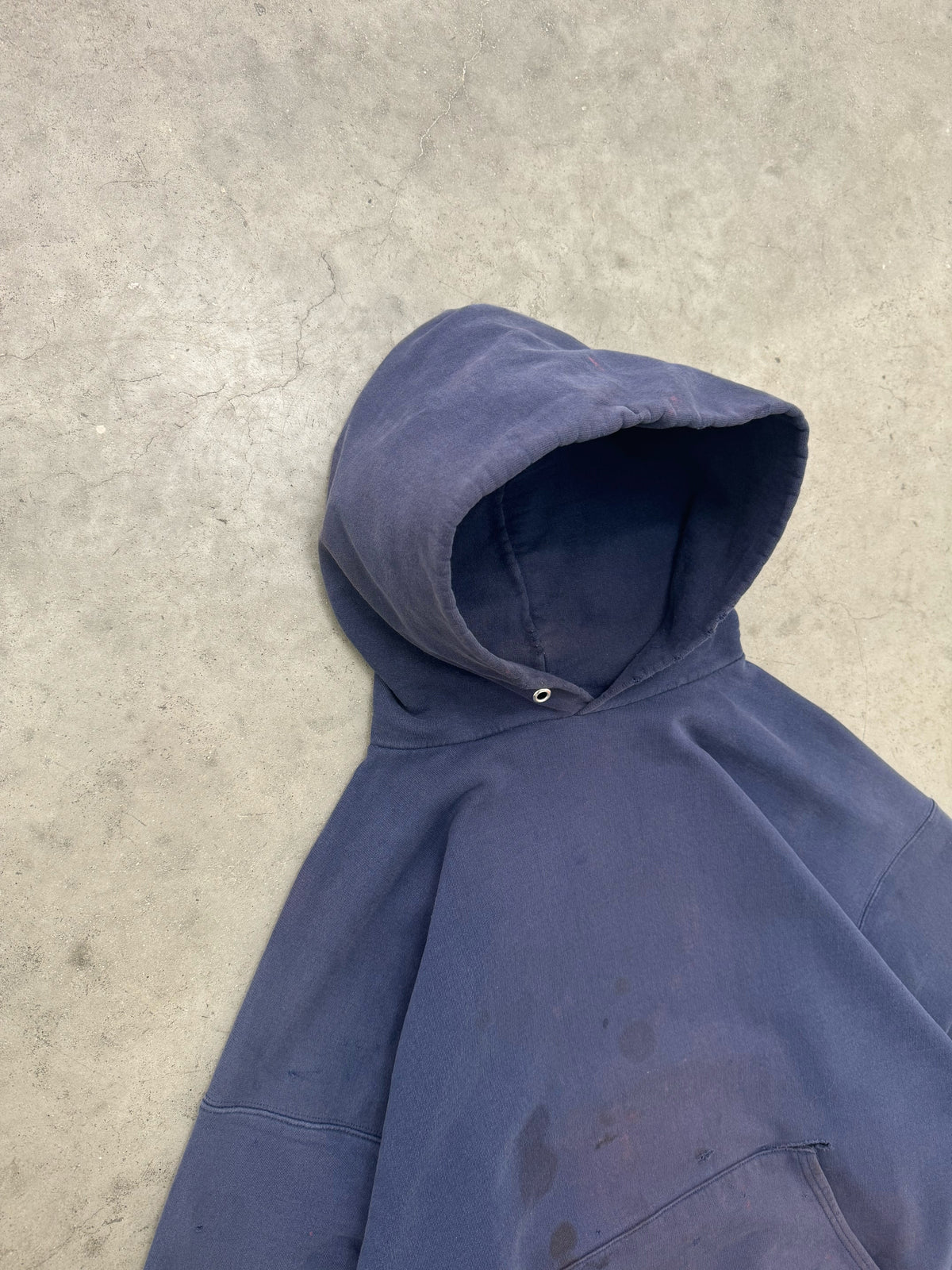 DISTRESSED FADED MIDNIGHT BLUE HOODIE - 1990S