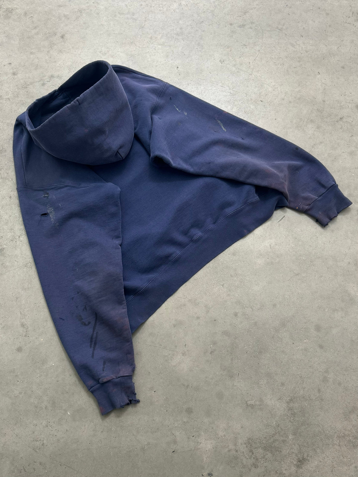 DISTRESSED FADED MIDNIGHT BLUE HOODIE - 1990S