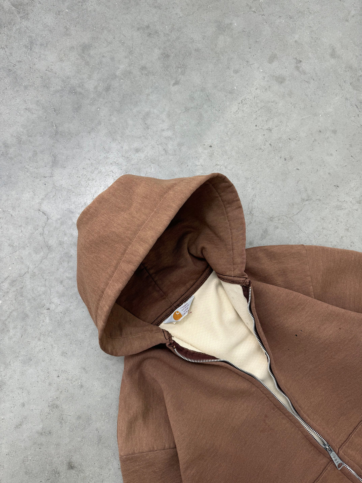 FADED BROWN CARHARTT THERMAL ZIP UP HOODIE - 1980S