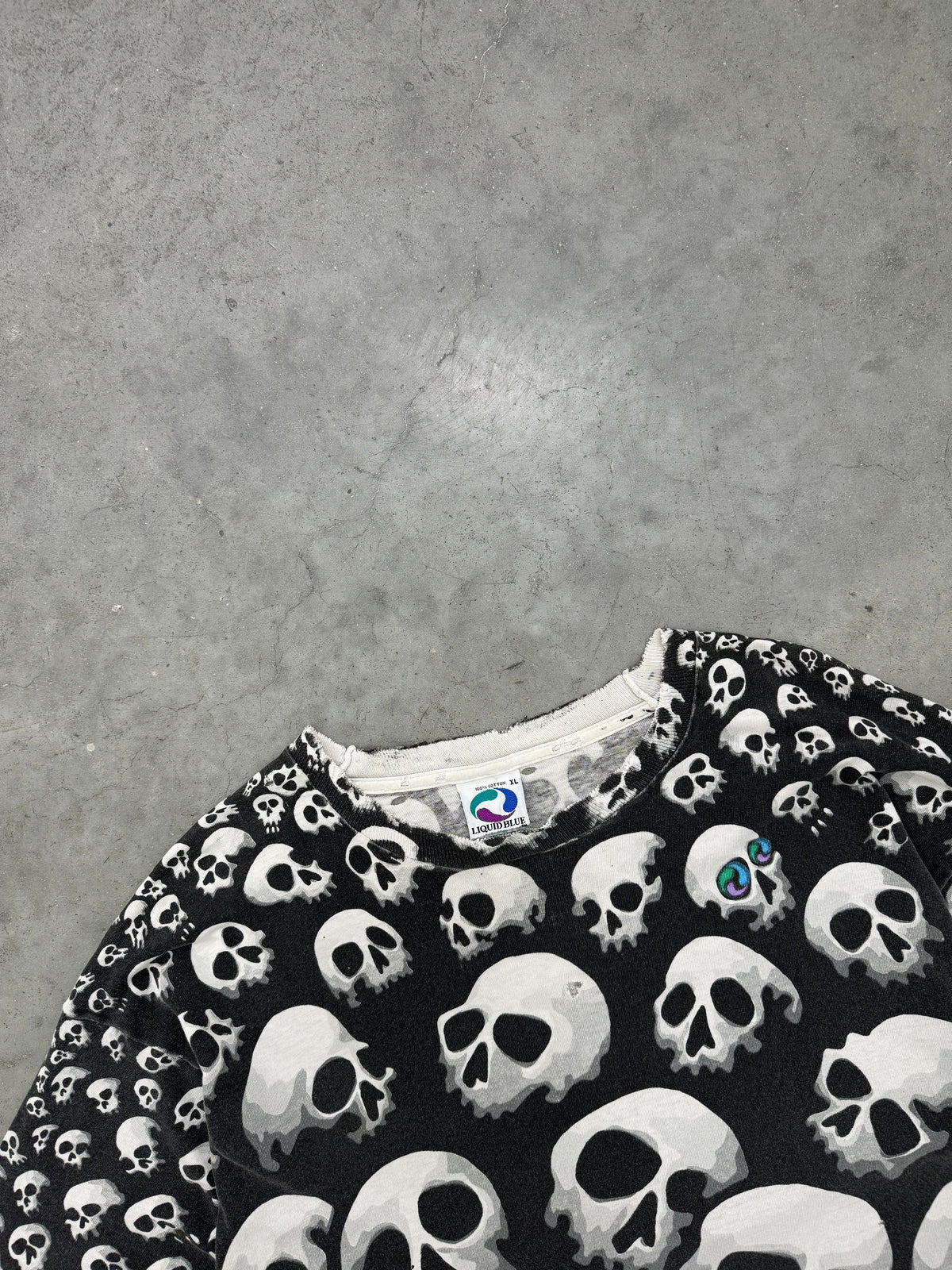 FADED SKULL PRINT "LIQUID BLUE" TEE - 1990S