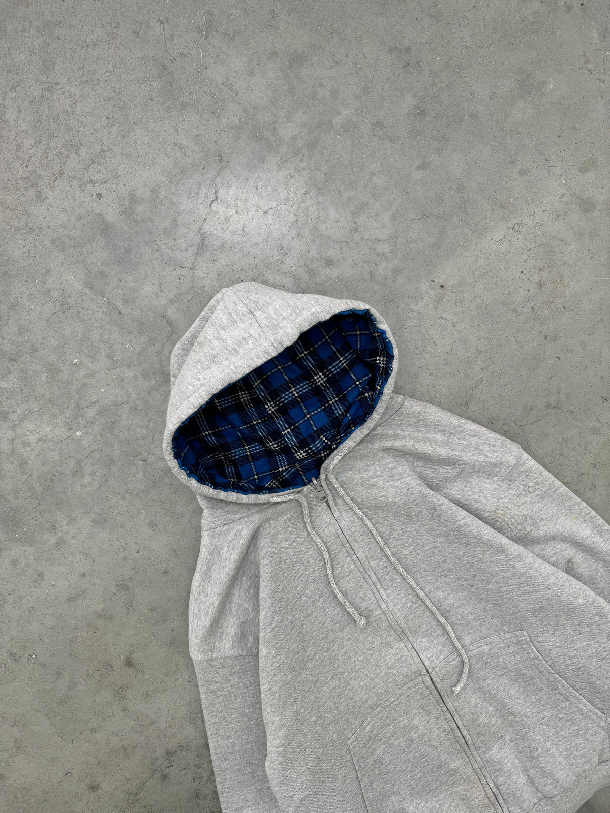 HEATHER GREY FLANNEL LINED ZIP-UP HOODIE - 2000S