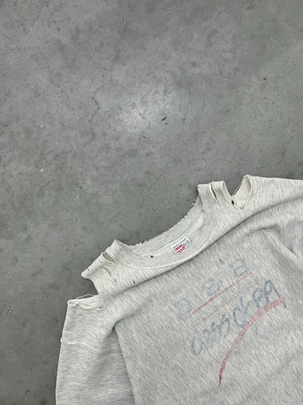 DISTRESSED CROSS GRAIN HEATHER  REVERSE WEAVE CREWNECK - 1980S
