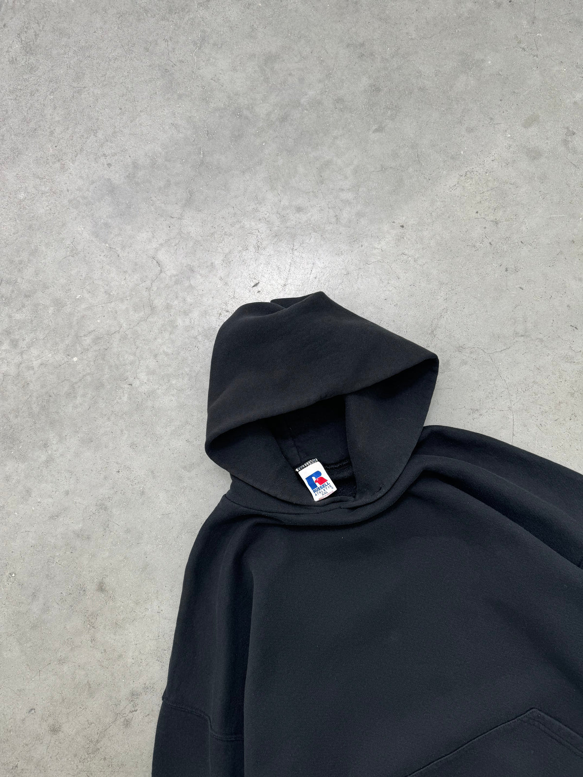 FADED BLACK RUSSELL HOODIE - 1990S