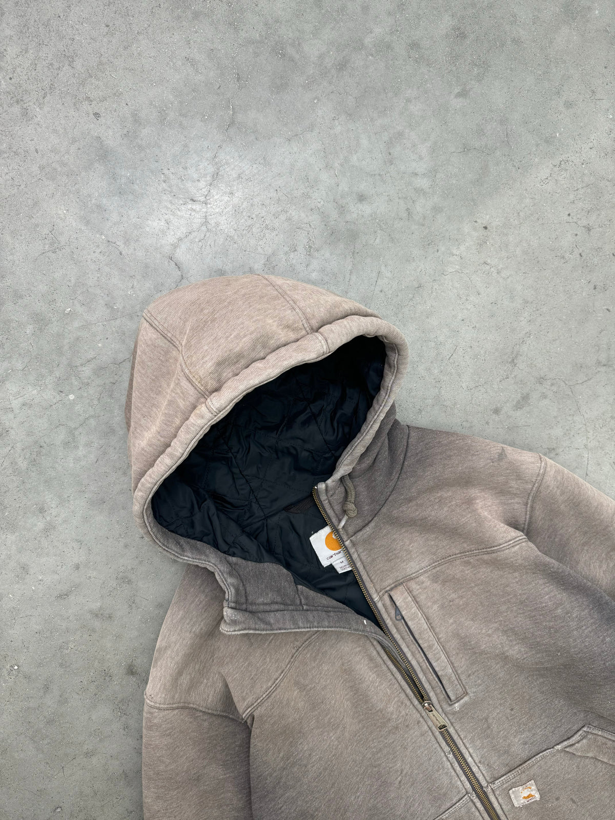 SUN FADED CEMENT INSULATED UTILITY ZIP-UP HOODIE - 2000S