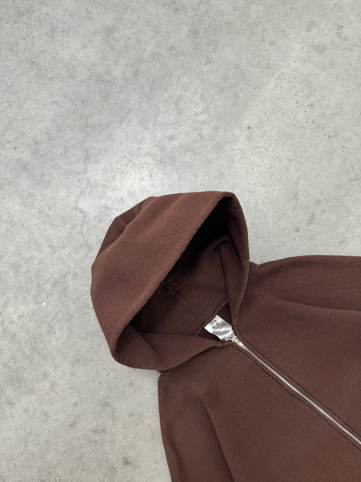 FADED ESPRESSO BROWN ZIP-UP RUSSELL HOODIE - 2000S