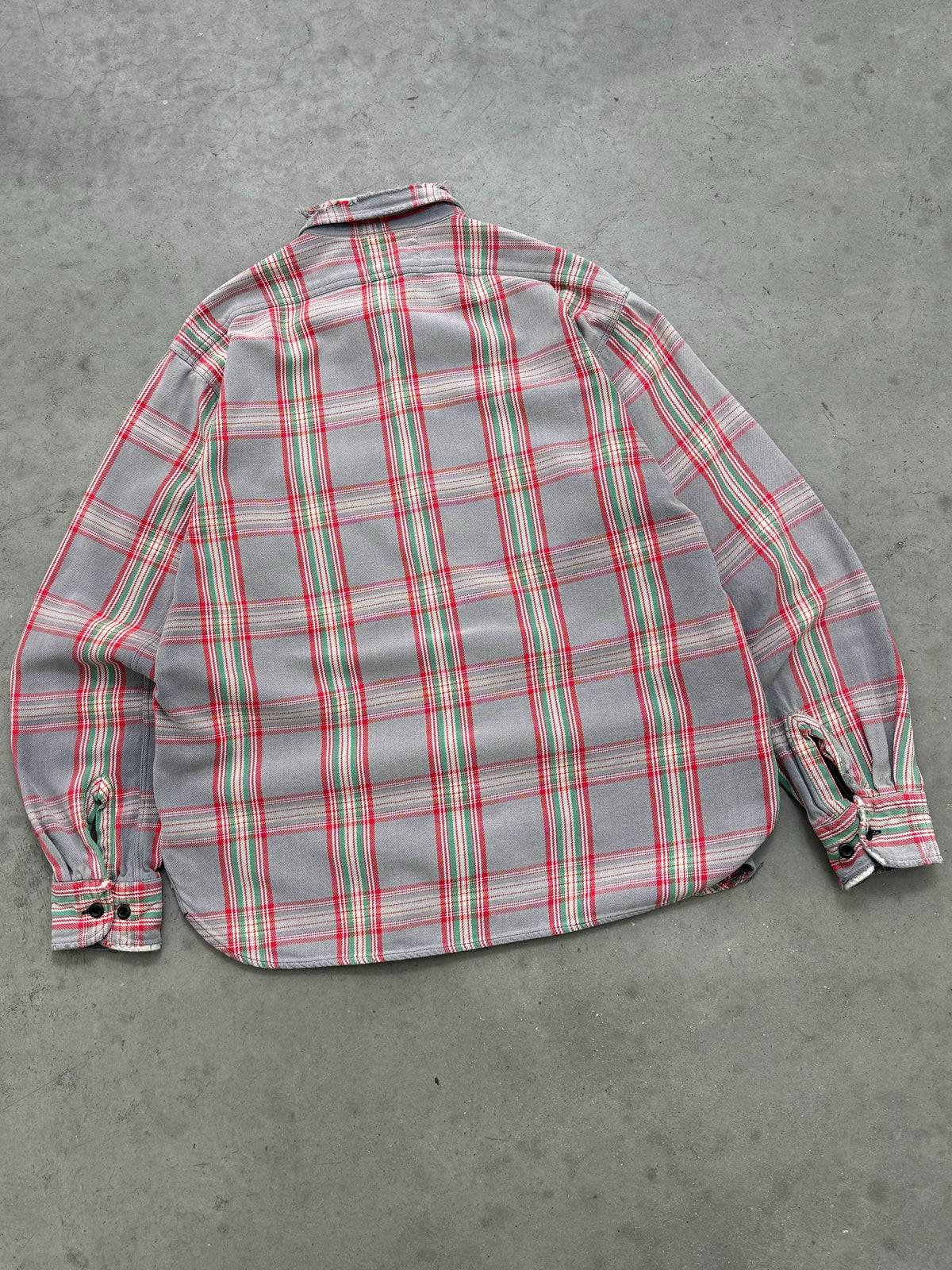 SUN FADED PLAID COTTON FLANNEL SHIRT - 1980S