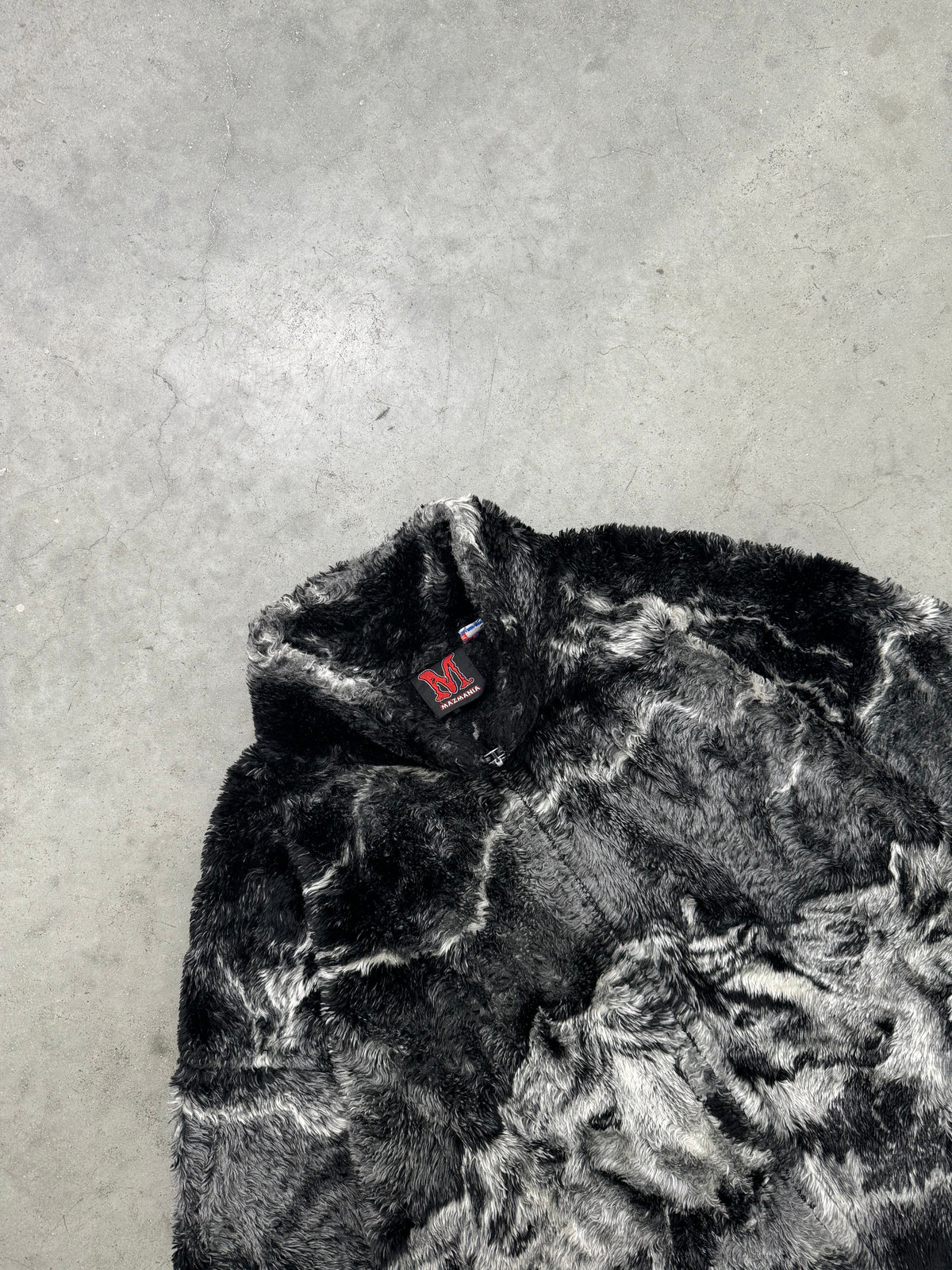 FADED SMOKE GREY & BLACK DEEP PILE FLEECE - 1990S