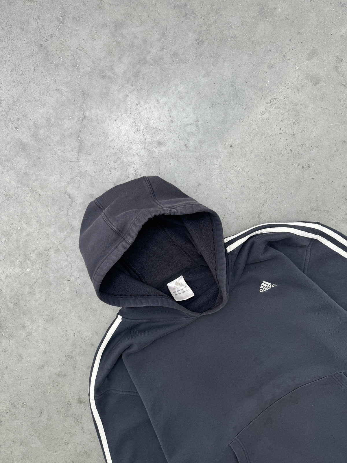 FADED BLACK 3 STRIPES ADIDAS HOODIE - 2000S